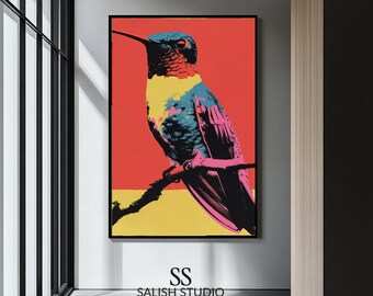 Tropical Hummingbird Pop Art Print, Vibrant Bird Illustration (Digital Download)