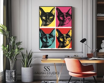 ポップアートの猫の肖像画 - ミッドセンチュリーモダンの猫のプリント（デジタルダウンロード）