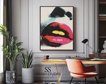 Impresión de labios glamurosos de estilo pop art: pintura de labios atrevida, decoración de pared vanguardista (descarga digital)