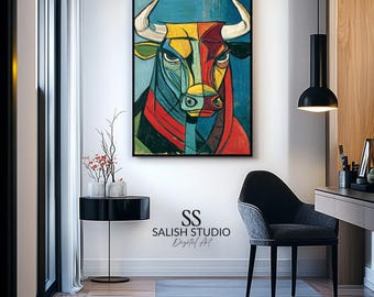 Geometric Bull Head Print – Contemporary Cubist Wall Art (Digital Download)