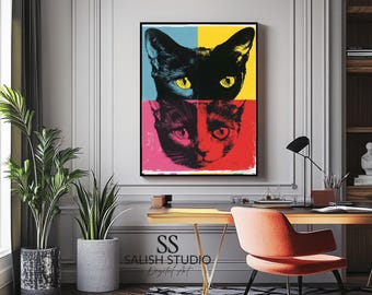 Pop Art Cat Face Print – Modern Retro Illustration (Digital Download)