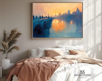 Rustic Bridge Landscape Art – Serene Impressionistic Painting (Digital Download)