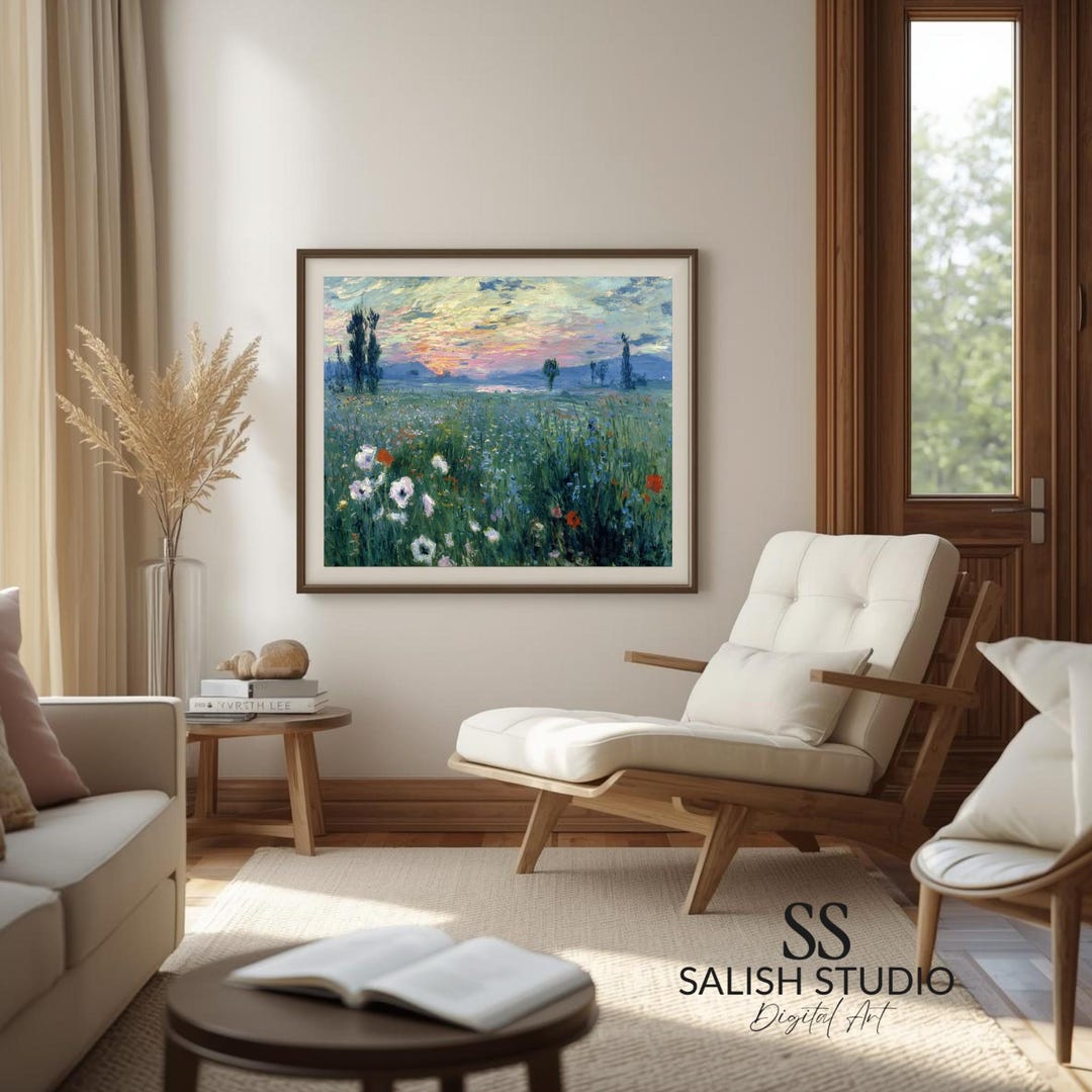 Wildflower Meadow Print – Serene Cottagecore Landscape (digital ...