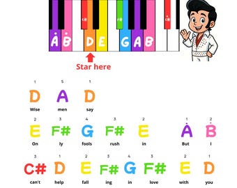 Can’t Help Falling in Love with You – Easy Piano Song for Beginners (Color-Coded Letters | Instant Download PDF) A4
