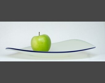 White Platter with Blue Lip Wrap (Glass)