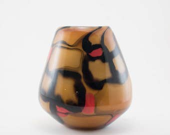 Amber, Black, and red Murrine Vase