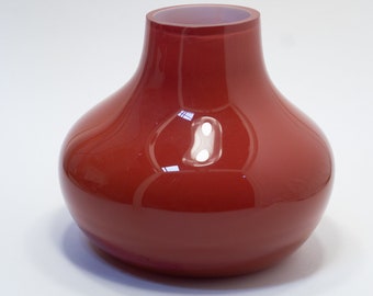 Red Overlay Vase with White Interior