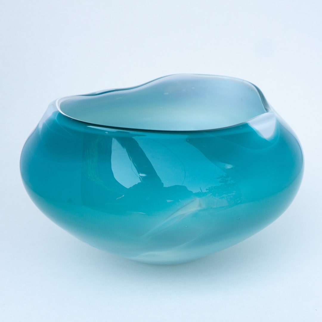 Aqua and White Decorative Glass Bowl Etsy