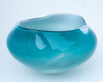 Aqua and White Decorative Glass Bowl