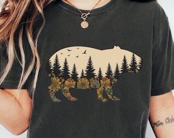 Maglietta floreale Boho Capybara Comfort Colors, maglietta naturale, regalo per lei, amante del capibara