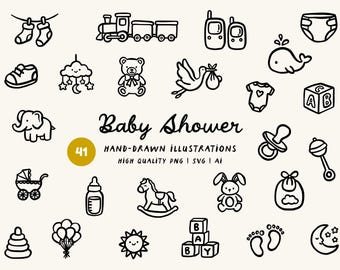 Baby Shower Hand-Drawn Clipart Bundle - Pregnancy, Baby and Nursery Icons, PNG, SVG & AI