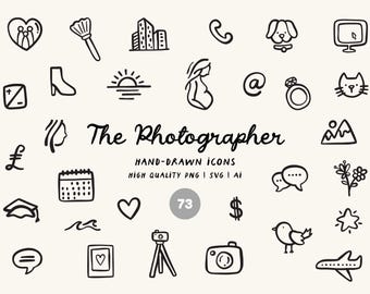 Photographer Doodles Hand-Drawn Clipart Bundle - Instagram Highlights, Branding, Social Media Icons PNG, SVG & AI