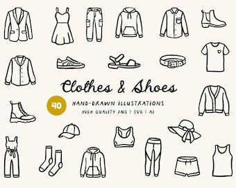 Clothes and Shoes SVG, PNG, Clipart: Hand-Drawn Fashion Illustrations (Commercial Use)