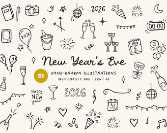 Imágenes prediseñadas de Nochevieja: Ilustraciones e iconos dibujados a mano (SVG, PNG, Ai)