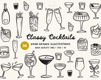 Cocktail Clipart Bundle: Hand Drawn Drink Illustrations (SVG, PNG, Ai)