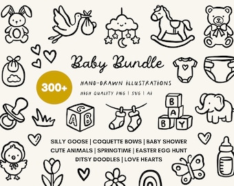Baby & Nursery Clipart Illustration Bundle, Mega SVG, PNG Bundle, Commercial Use