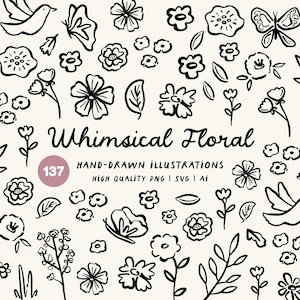 Clipart SVG floreale stravagante: illustrazioni di fiori disegnate a mano (uso commerciale)