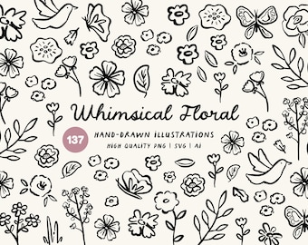 Whimsical Floral SVG Clipart: Hand-Drawn Flower Illustrations (Commercial Use)