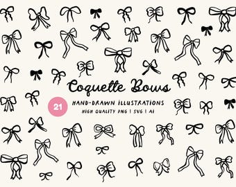 Coquette Bows Clip Art Bundle: Hand-Drawn SVG PNG Illustrations