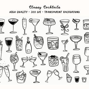 Cocktail Clipart Bundle: Hand Drawn Drink Illustrations (SVG, PNG, Ai ...