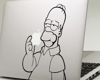 Funny MacBook Vinyl Decal – “Doughnut-Loving Dad” Holding Apple Logo | Laptop Sticker