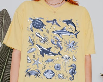 Ocean Life Graphic Tee, Comfort Colors Sea Creature Shirt