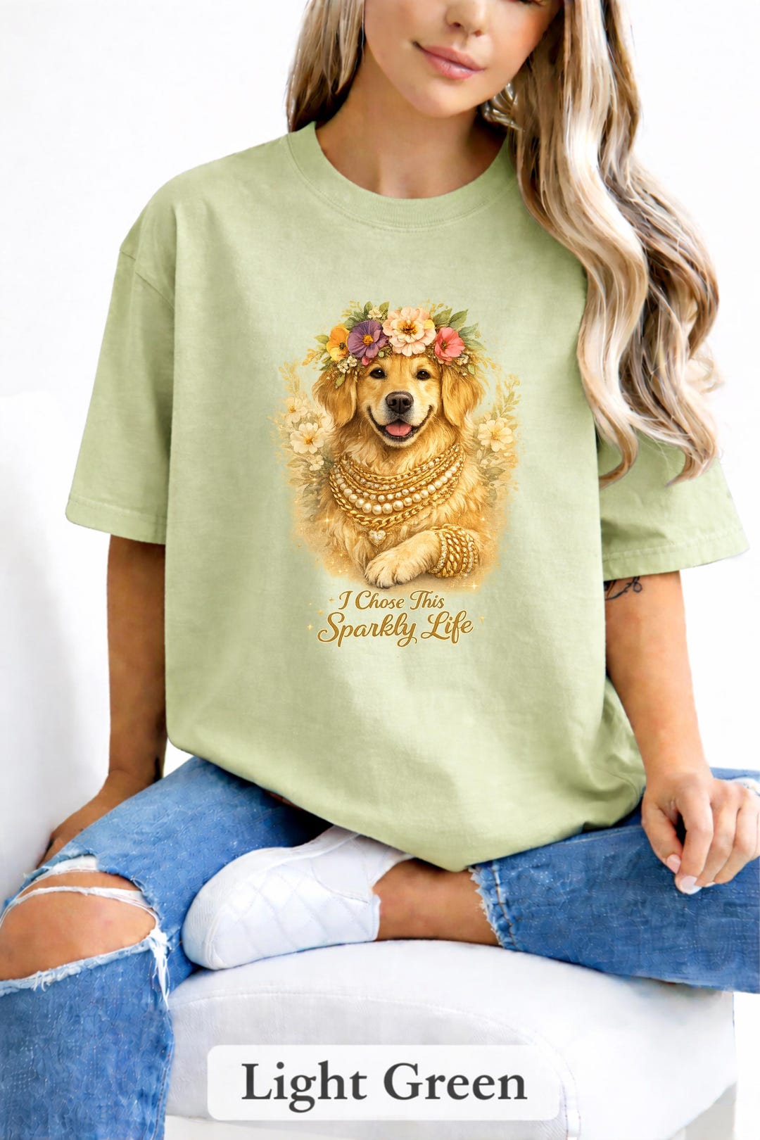 Comfort Colors Sparkly Golden Retriever Floral Dog T-shirt - Etsy