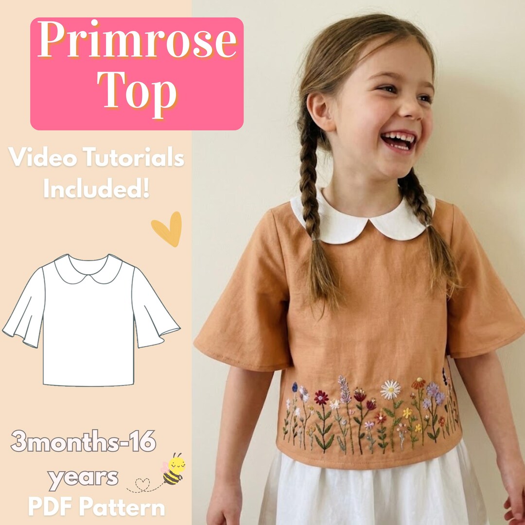 Kids Peter Pan Collar Blouse Sewing Pattern PDF, Flutter Sleeve Woven ...
