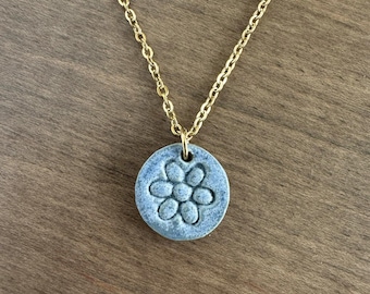 Handmade Ceramic Flower Pendant Necklace, Nature Inspired Dainty Jewelry