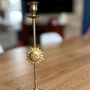 Vintage 1990s Brass Celestial Sun Moon Candleholder