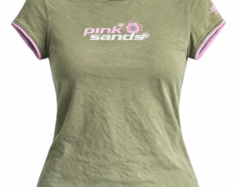 Vintage Y2K Pink Sands Green Rose Graphic T Shirt Small