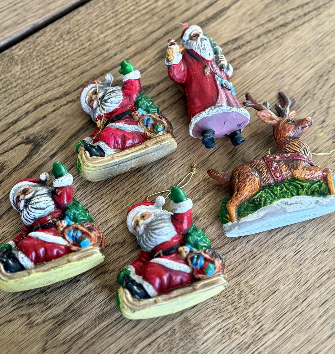 Vintage Santa Claus & Reindeer Blow Mold Christmas Tree Ornaments ...