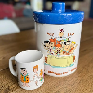 Vintage 1994 Flintstones Cookie Jar Hanna Barbera Yabba Dabba Doo ensemble de tasses