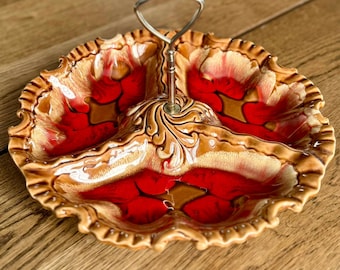 Vintage 1970s Belgo Canadian Pottery Red Marble Serving Dish Handle Tray
