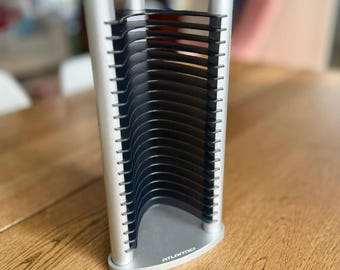 Vintage 1990s Atlantic Silver Wood Plastic 20 CD | Stackable Desktop Organizer