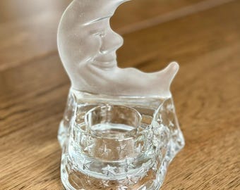 Vintage 1990s Celestial Sun Moon Votive Glass Tealight Candleholder