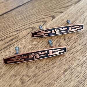 Vintage Brutalist MCM Antique Bronze Cabinet Pull Duo Dresser Handles