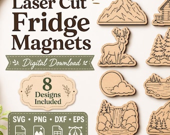 Nature Laser Cut Fridge Magnet Bundle | Mountain, Cabin, Deer Designs (Digital Download)