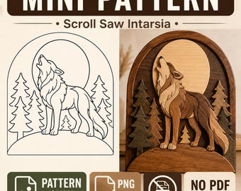 Howling Wolf Scroll Saw Intarsia Pattern, Mini Wolf Wood Pattern PNG SVG, Wildlife Woodworking Template, Pattern Only No PDF Guide