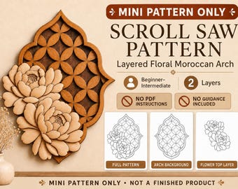 Layered Floral Moroccan Arch Scroll Saw Pattern, Beginner Wood Wall Art (PNG SVG) intarsia pattern