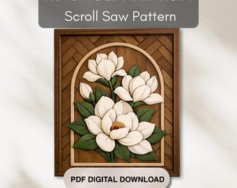 Magnolia Intarsia Scroll Saw Pattern | Layered Floral Woodworking Plan | Wall Art Pattern PDF