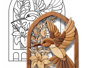 Hummingbird Intarsia Pattern Png | Beginner Scroll Saw Wood Inlay