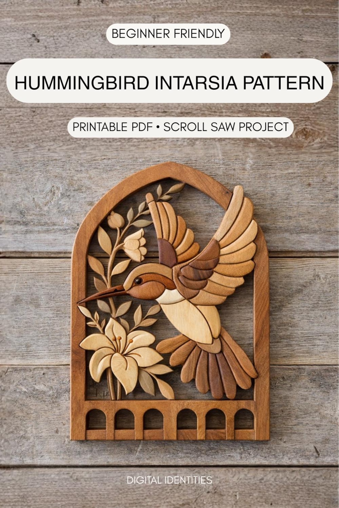 Hummingbird Intarsia Pattern | Beginner Scroll Saw Wood Inlay Wall