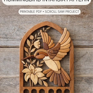 Hummingbird Intarsia Pattern | Beginner Scroll Saw Wood Inlay Wall Art (PDF)