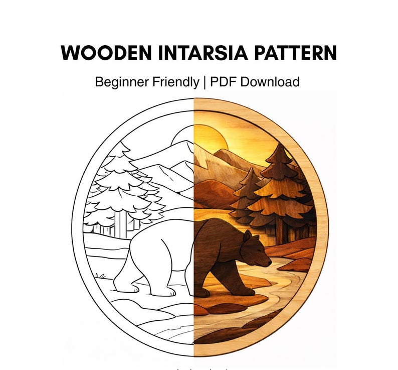 Forest Intarsia Pattern Bear Intarsia Pattern | Scroll Saw Wood Art (digital Download) - Etsy