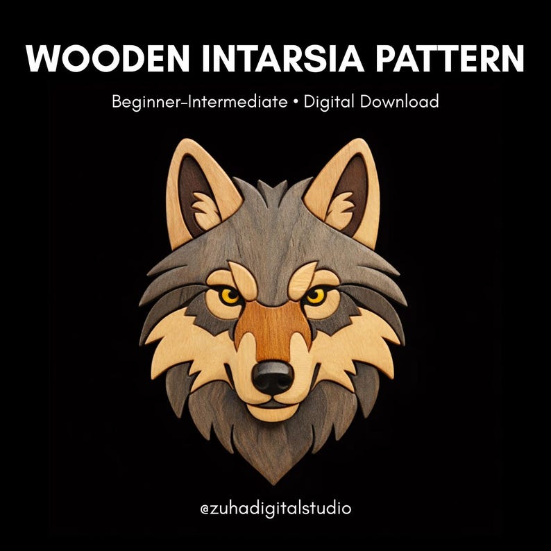 Wolf Inlay Patterns Wooden Intarsia Wolf Pattern | Scroll Saw Woodworking Plan | Beginner ...