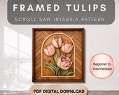 Framed Tulips Scroll Saw Intarsia Pattern | Layered Floral Woodworking Project | PDF Digital Download