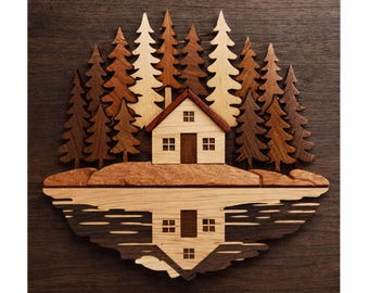 Cozy Cabin Intarsia Woodworking Pattern | Beginner Scroll Saw Project (PDF Pattern)