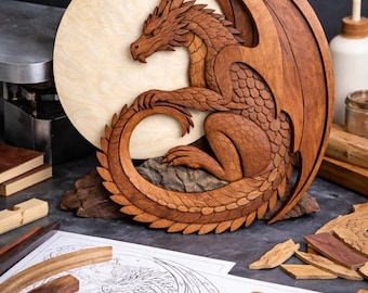 Dragon Intarsia Pattern PDF | Beg-int level Scroll Saw Woodworking Project | Printable Wood Pattern