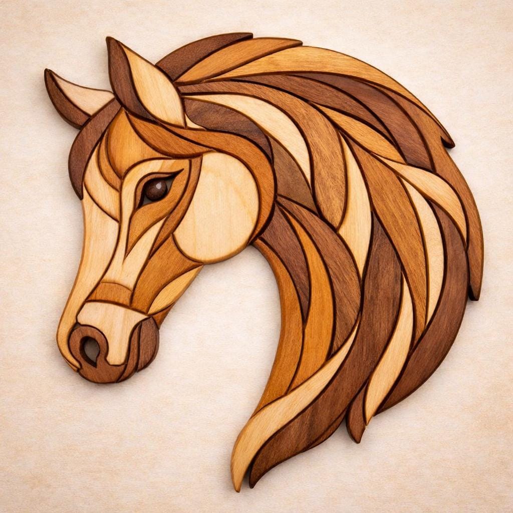 Horse Head Intarsia -equine Art - Hand Made - Western Art- One of a